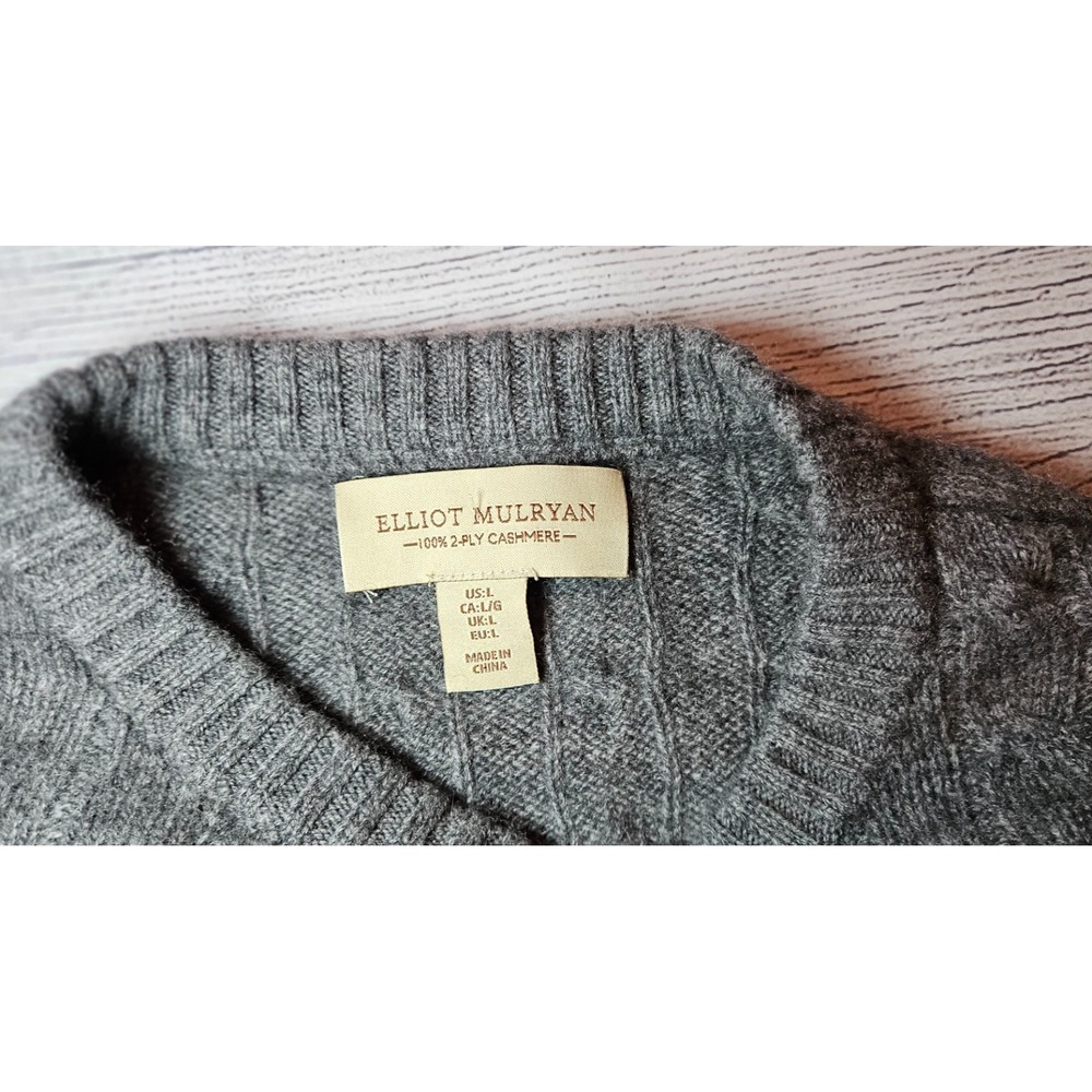 Elliot‎ Mulryan Sweater Mens Large Gray 100% Cashmere Cable Knit Crewneck - Picture 3 of 7